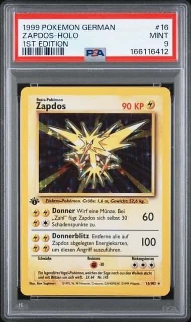 POKEMON ZAPDOS 1999 GERMAN #16 1ST EDITION HOLO PSA 9