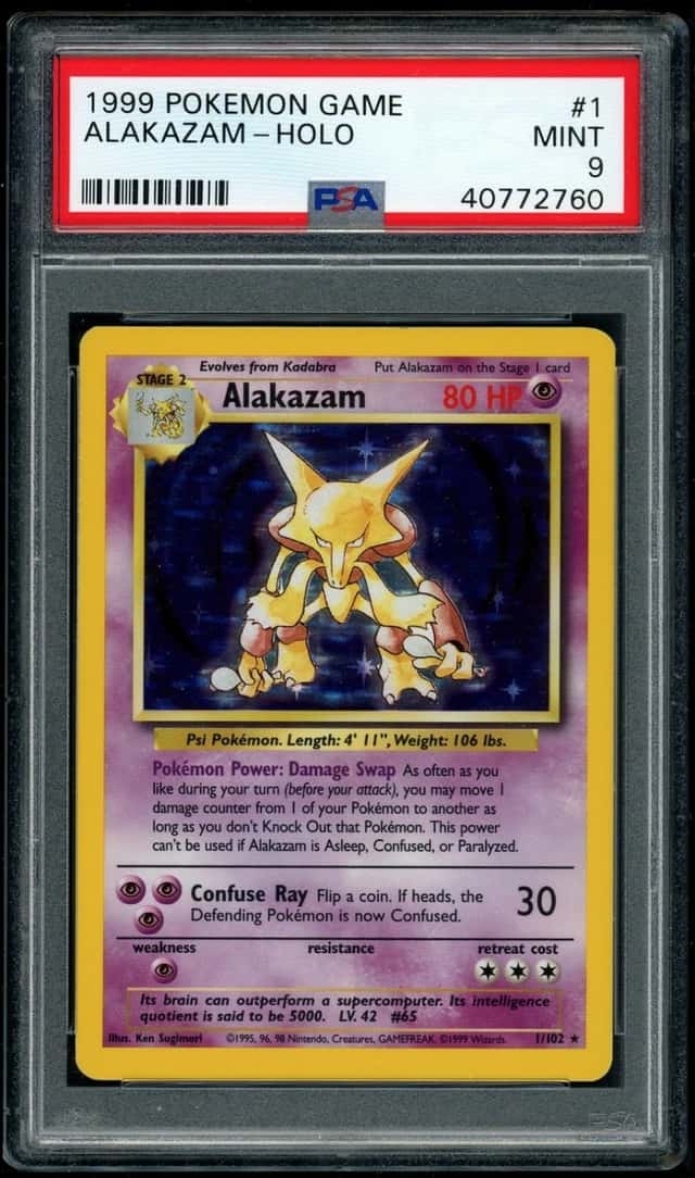 1999 POKEMON GAME BASE SET ALAKAZAM-HOLO #1 PSA 9