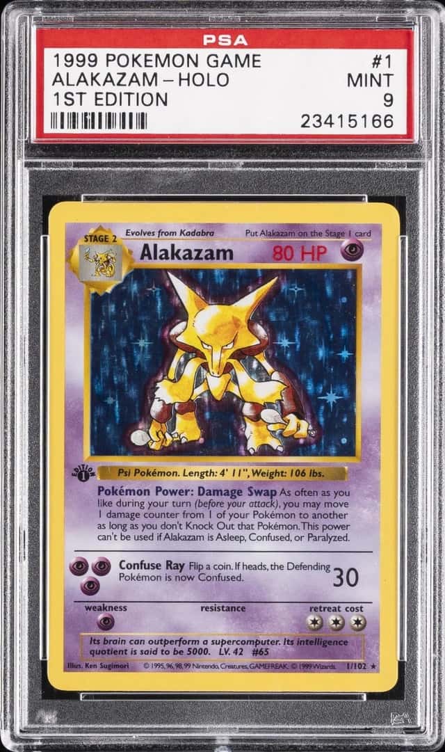 1999 POKEMON BASE SET 1ST EDITION #1 ALAKAZAM-HOLO PSA 9