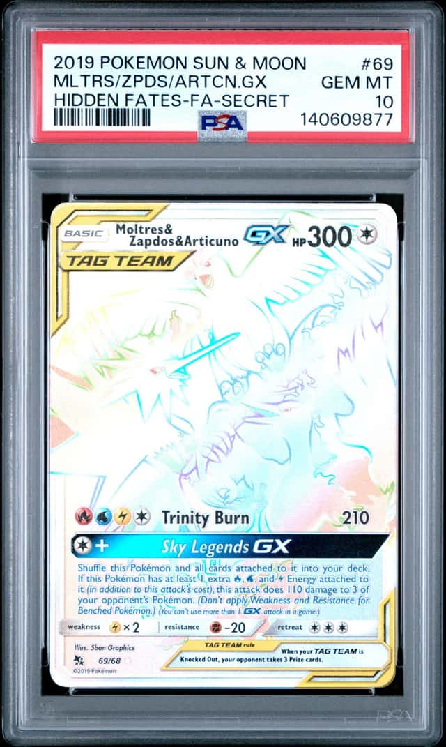 2019 Pokemon Moltres Zapdos Articuno GX 69/68 Rainbow Secret Tag Team PSA 10