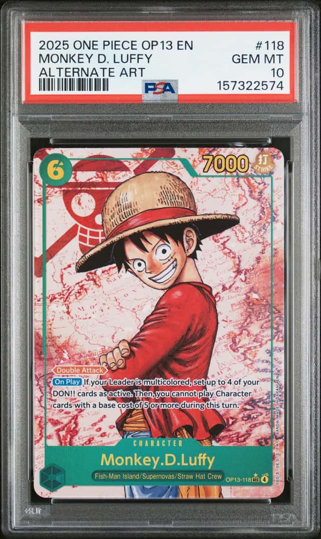 One Piece Monkey D. Luffy Carrying On His Will Op13-118 Alternate Art PSA 10