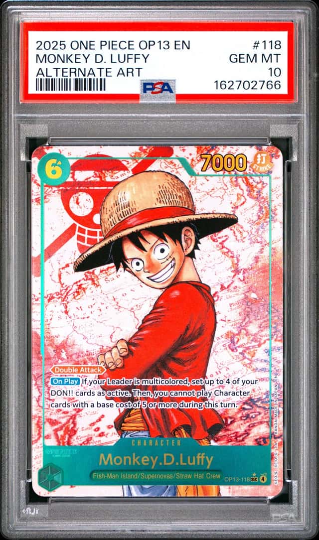 One Piece Monkey D. Luffy Carrying On His Will Op13-118 Alternate Art PSA 10