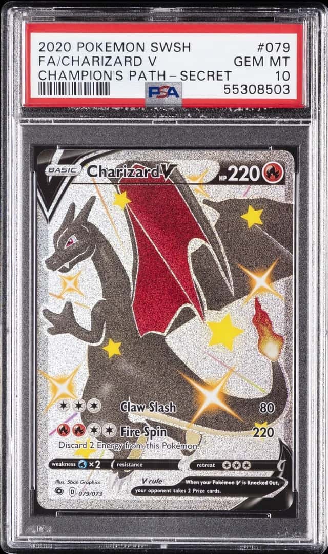 2020 POKEMON SWORD & SHIELD CHAMPION'S PATH SECRET FULL ART/CHARIZARD V PSA 10