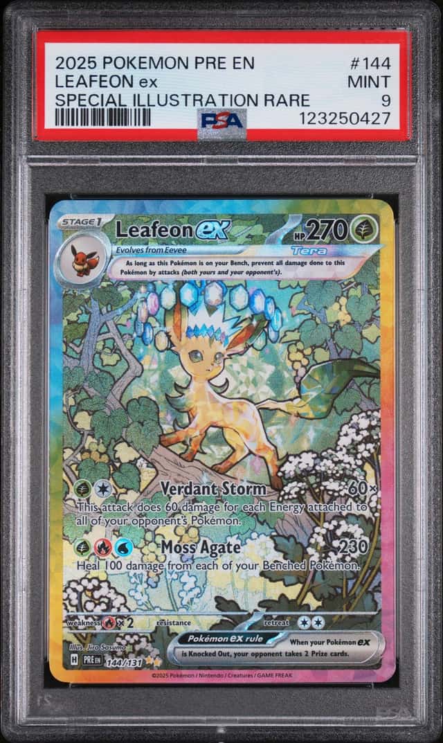 LEAFEON EX 2025 POKEMON PRISMATIC SPECIAL ILLUSTRATION RARE #144 PSA 9 Q7423