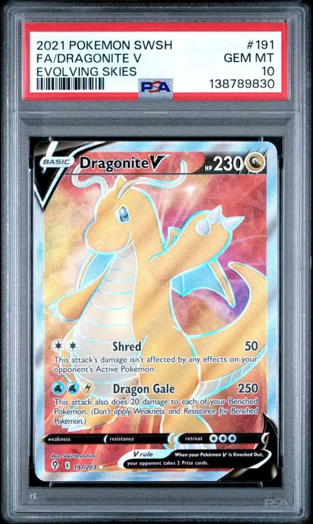 2021 POKEMON SWORD & SHIELD EVOLVING SKIES #191 FULL ART/DRAGONITE V PSA 10