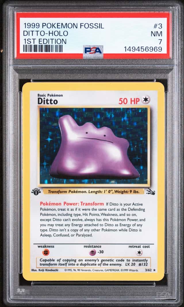 1999 Pokemon Fossil #3 Ditto Holo 1st Edition PSA 7