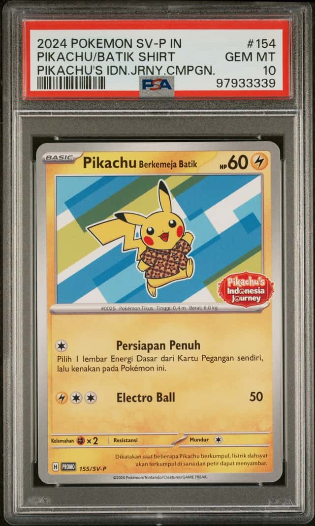 2024 POKEMON INDONESIAN SV-P PROMO #155 PIKACHU IN BATIK SHIRT PSA 10