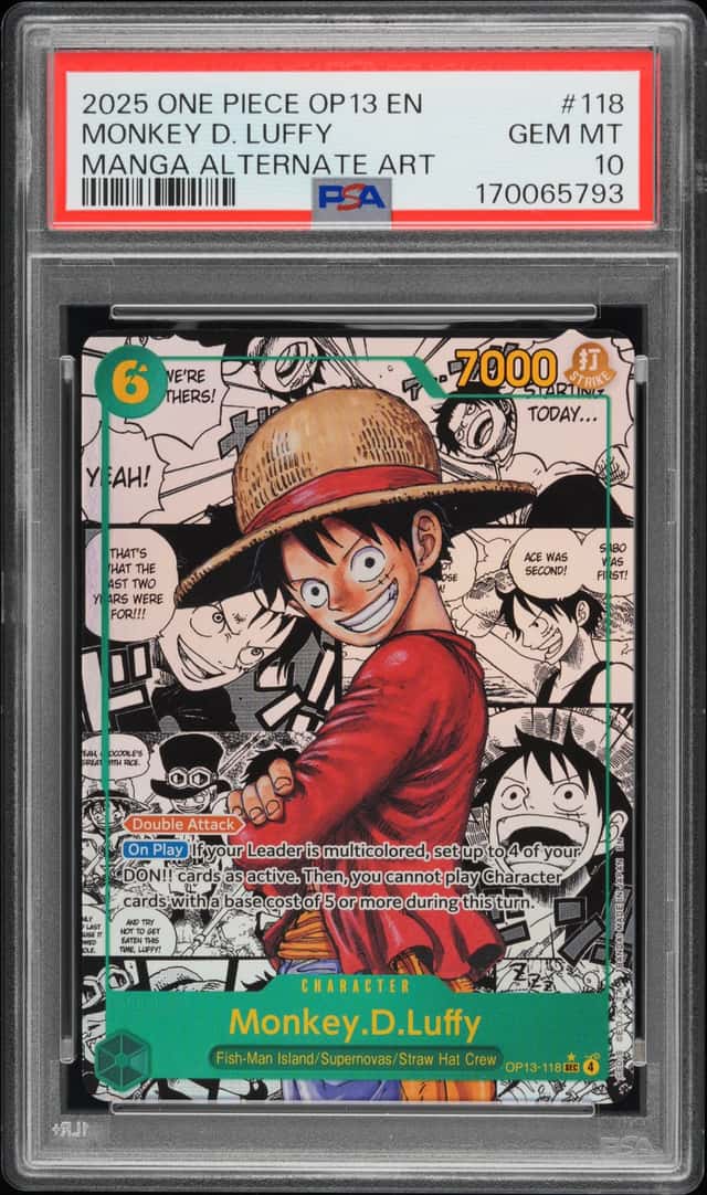 2025 ONE PIECE CARRYING ON HIS WILL MANGA ALT ART #118 MONKEY D. LUFFY PSA 10