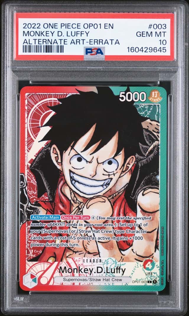 2022 One Piece OP-01 Alternate Art #003 Monkey D. Luffy Errata PSA 10 GEM MT