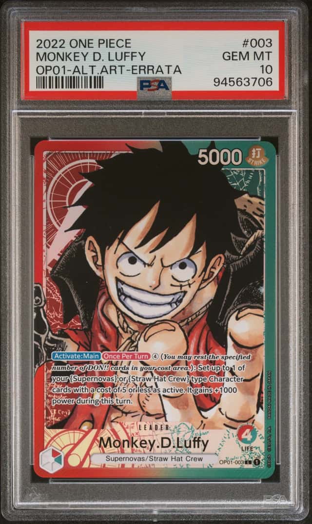 ONE PIECE MONKEY D. LUFFY 2022 OP01-ROMANCE DAWN #003 ALT. ART-ERRATA PSA 10