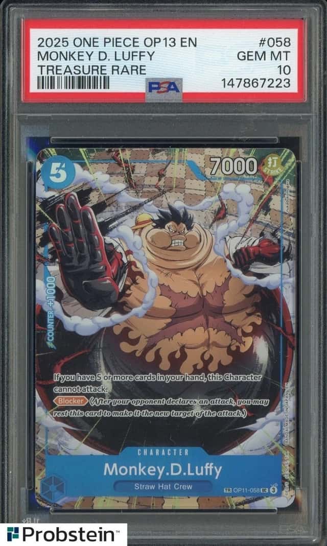 2025 One Piece OP13 EN Treasure Rare #058 Monkey D Luffy PSA 10 GEM MINT