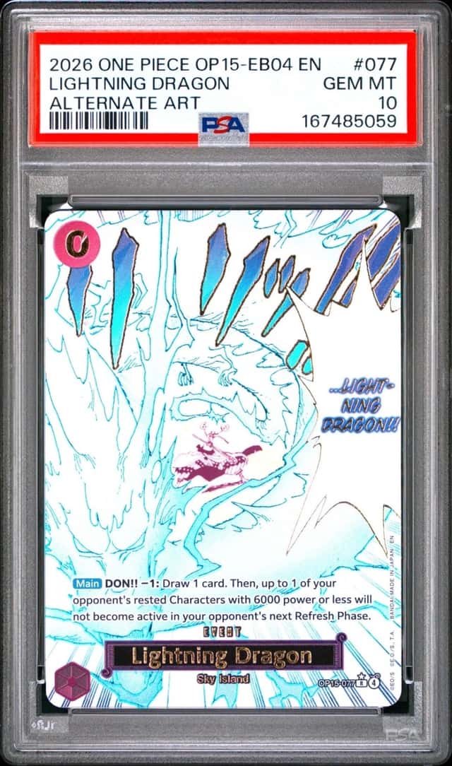 2026 ONE PIECE OP15-EB04-ADVENTURE ON KAMI'S ISLAND #077 LIGHTNING DRAGON PSA 10