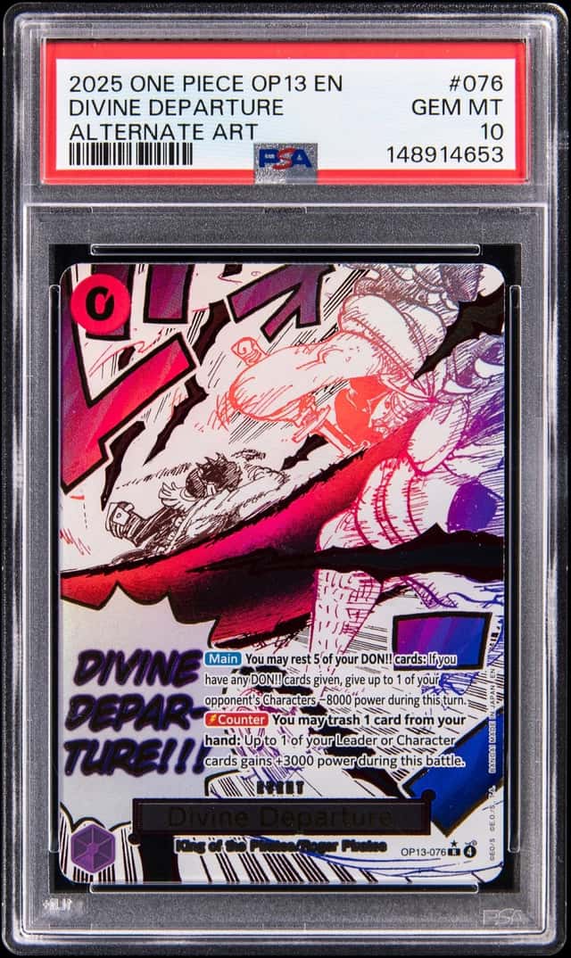 2025 One Piece OP-13 Carrying on His Will Alternate Art #OP13-076 Divine Departure - PSA GEM MT 10