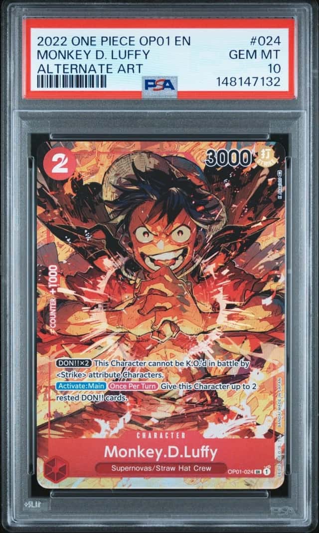 2022 ONE PIECE OP01-ROMANCE DAWN ALTERNATE ART #024 MONKEY D. LUFFY PSA 10