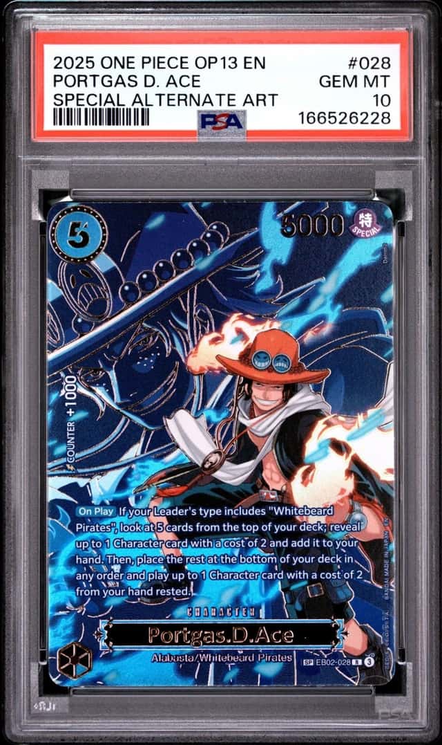 2025 ONE PIECE CARRYING ON HIS WILLSPECIAL ALT ART #028 PORTGAS D. ACE PSA 10