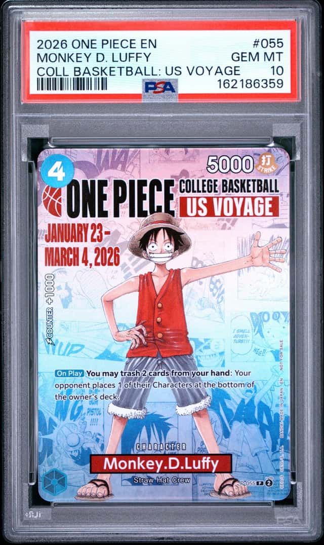 2026 ONE PIECE COLLEGE BASKETBALL: US VOYAGE #055 MONKEY D. LUFFY PSA 10