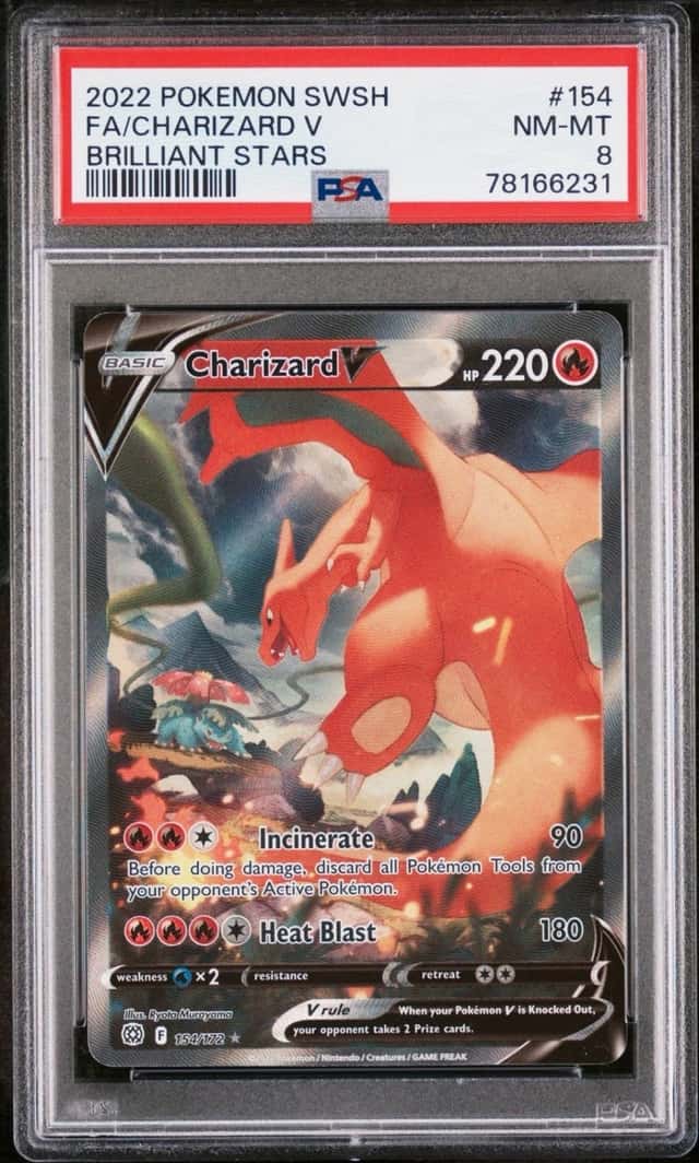 2022 Pokémon SWSH Brilliant Stars 154/172 Charizard V Full Art PSA 8 NM-MT
