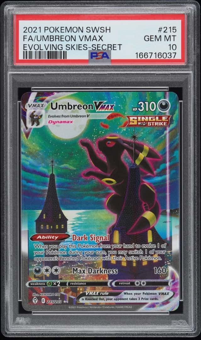 2021 POKEMON SWORD & SHIELD EVOLVING SKIES SECRET FULL ART/UMBREON VMAX PSA 10