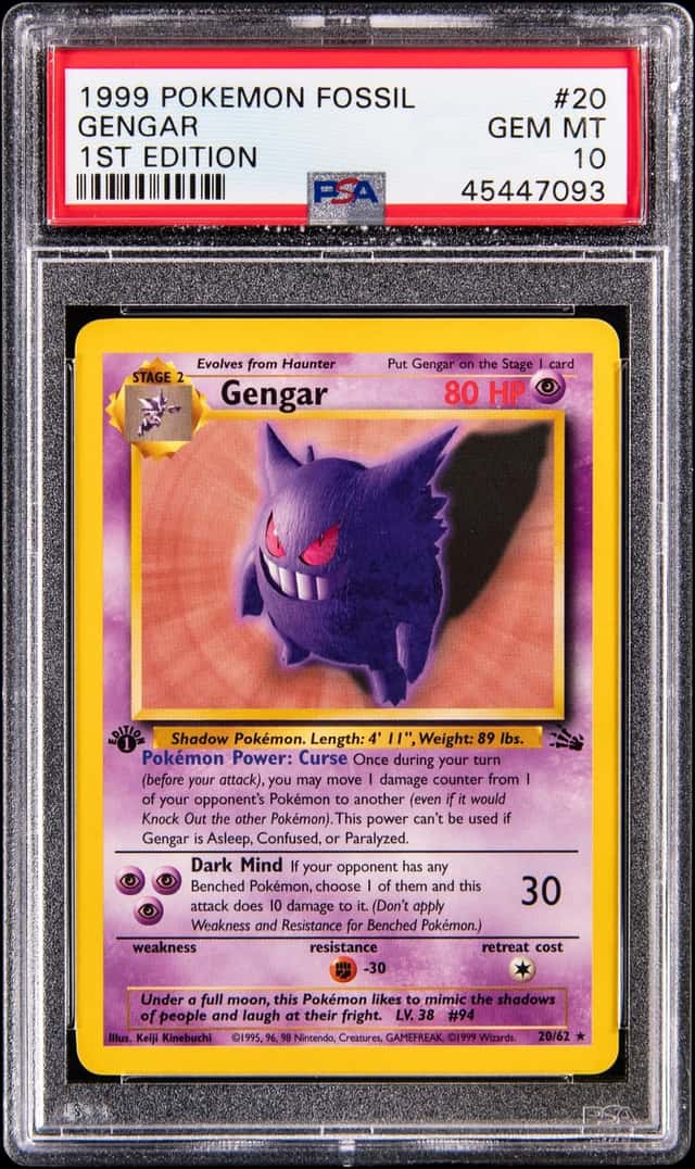 1999 Pokemon Fossil 1st Edition #20 Gengar - PSA GEM MT 10