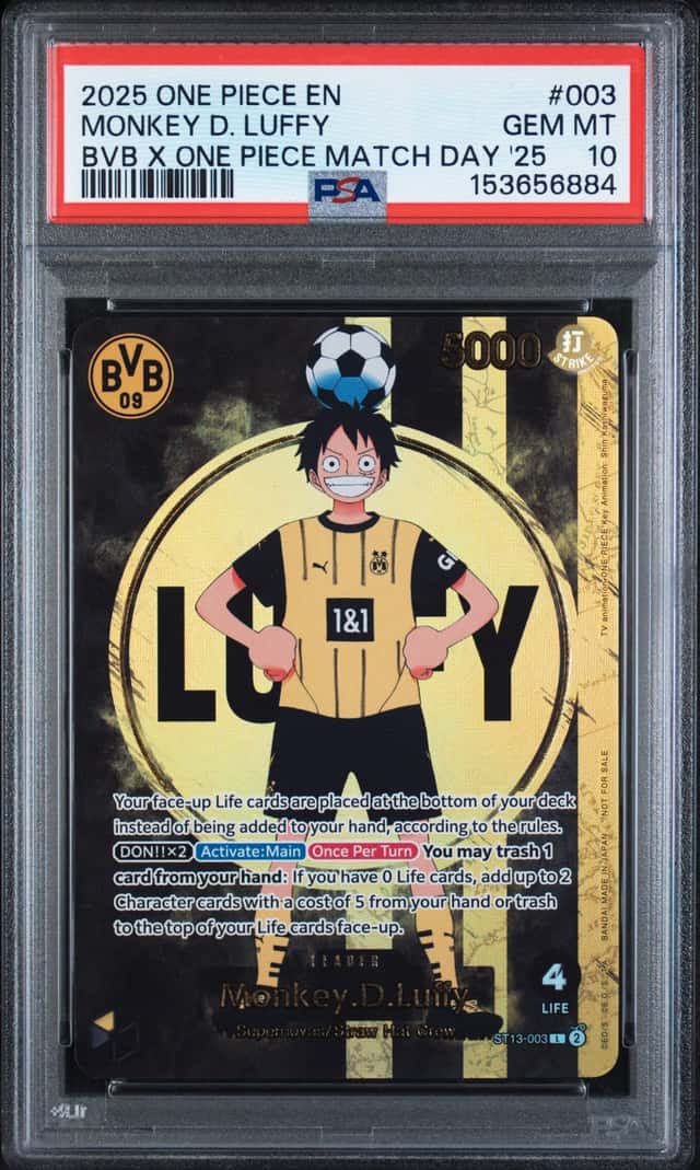 2025 ONE PIECE PROMOS BVB X ONE PIECE MATCH DAY 2025 #003 MONKEY D. LUFFY PSA 10