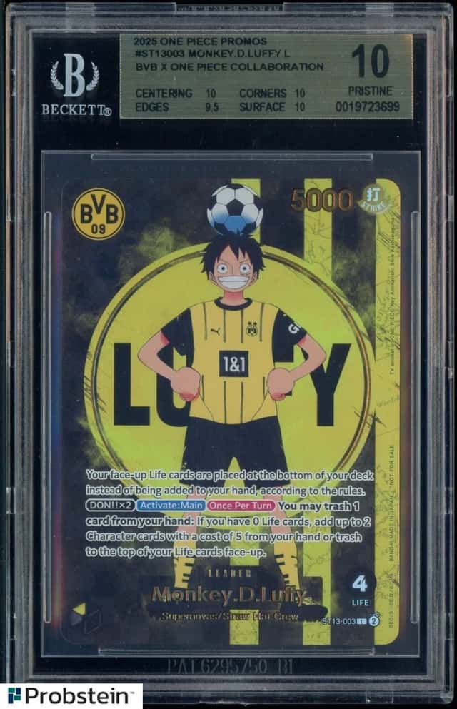 2025 ONE PIECE PROMOS BVB X ONE PIECE MATCH DAY 2025 #003 MONKEY D. LUFFY BGS 10