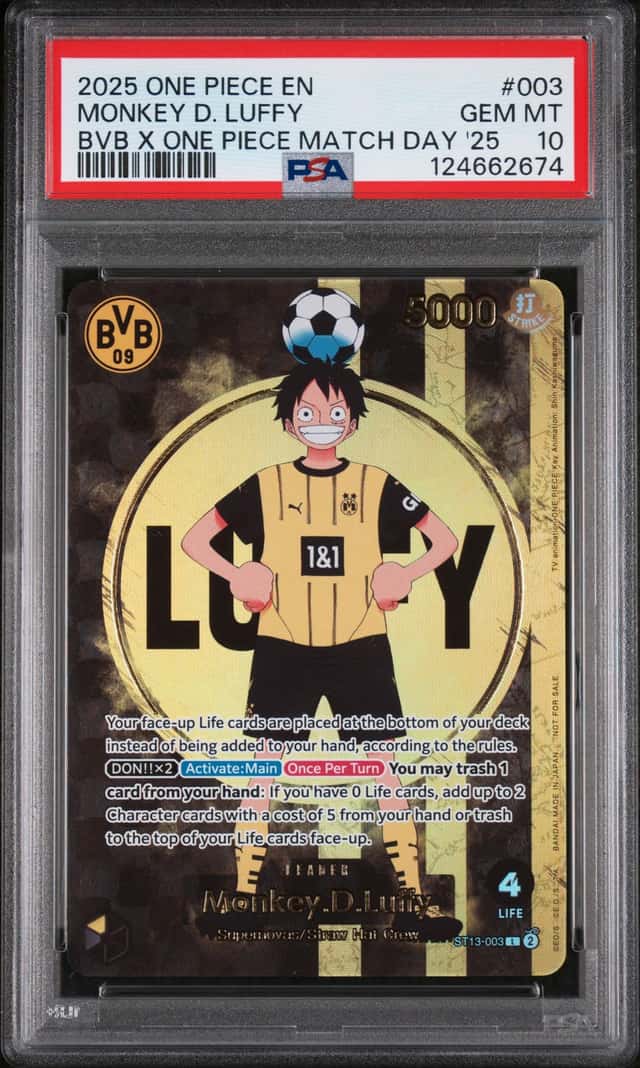 2025 ONE PIECE PROMOS BVB X ONE PIECE MATCH DAY 2025 #003 MONKEY D. LUFFY PSA 10