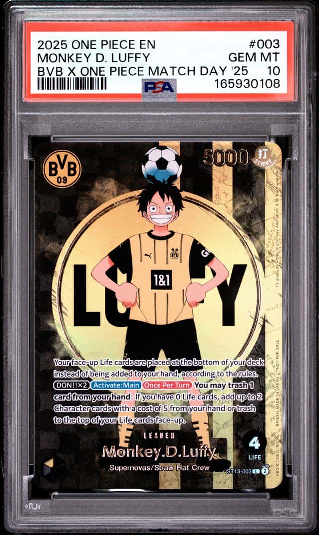 2025 ONE PIECE PROMOS BVB X ONE PIECE MATCH DAY 2025 #003 MONKEY D. LUFFY PSA 10