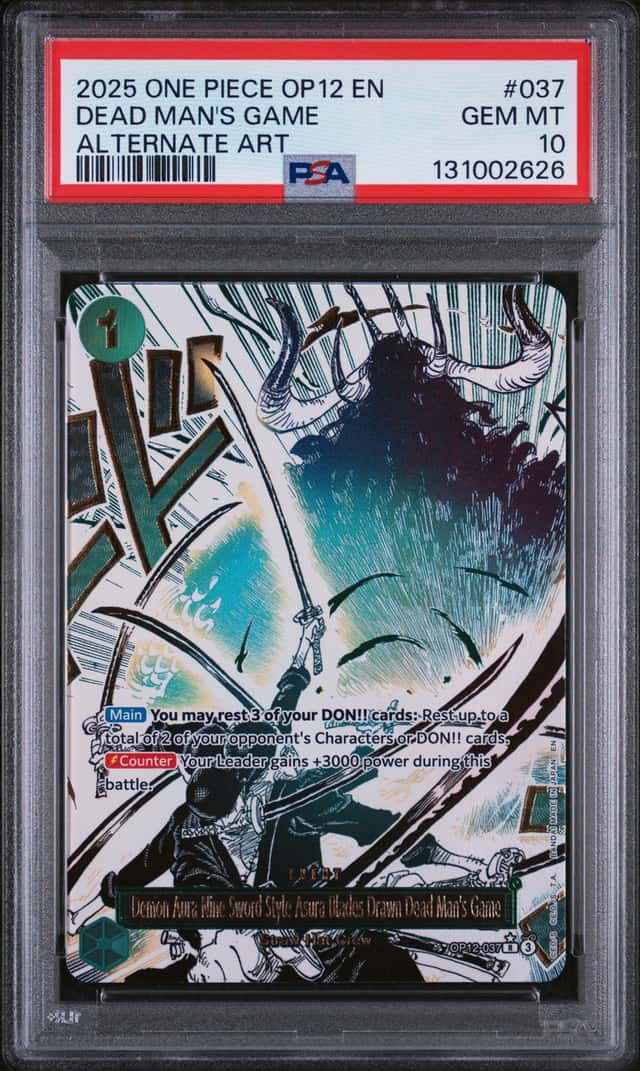 2025 ONE PIECE OP12-LEGACY OF THE MASTER ALT ART #037 DEAD MAN'S GAME PSA 10