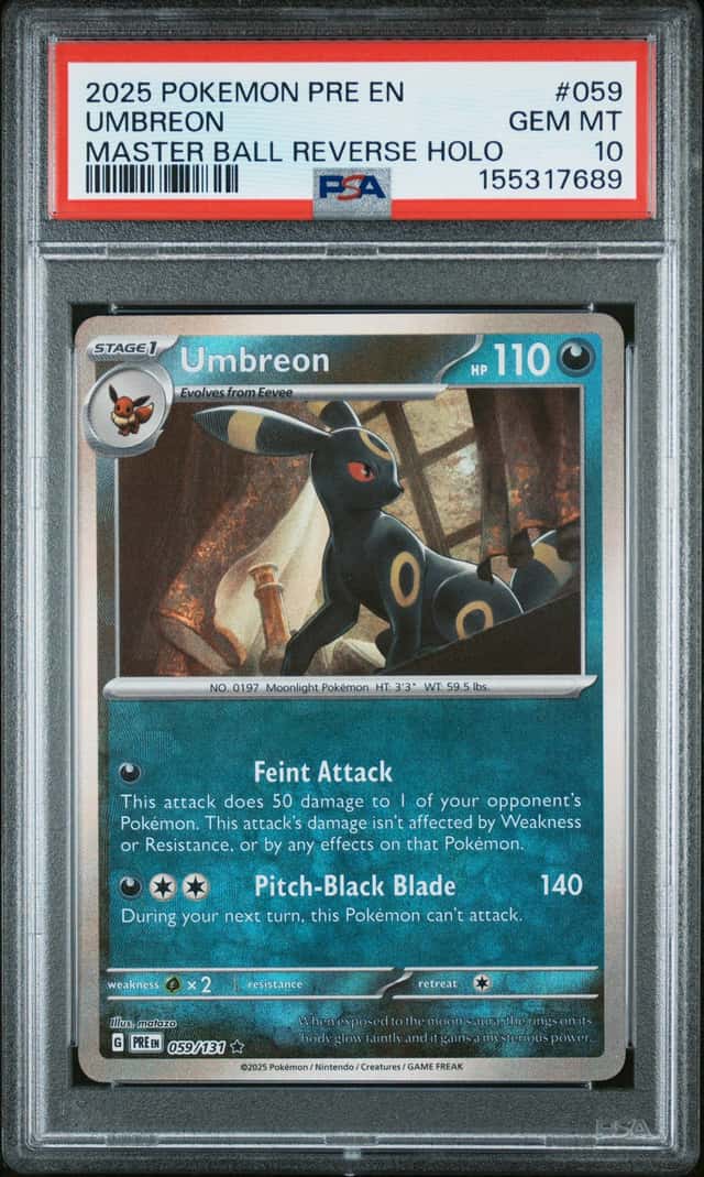 2025 Pokemon SV Prismatic Evolutions Master Ball Reverse Holo Umbreon #59 PSA 10 GEM MINT