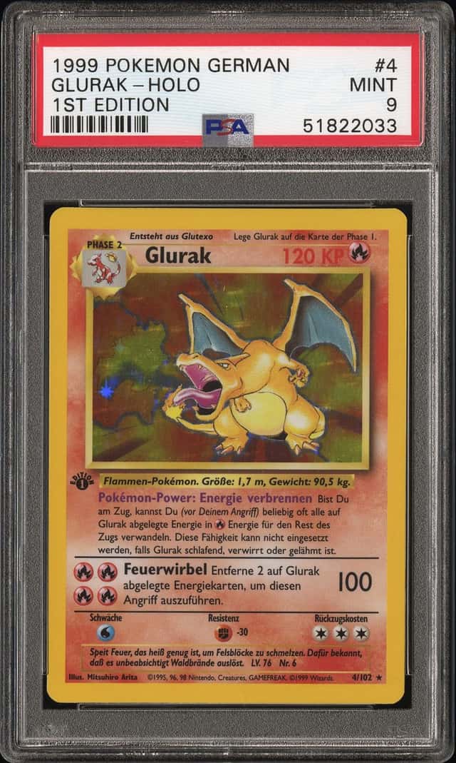 Pokemon Glurak Charizard Base Set Holo German #4 1st Edition PSA 9