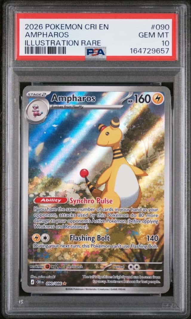 2026 POKEMON CRI EN-CHAOS RISING ILLUSTRATION RARE #090 AMPHAROS PSA 10