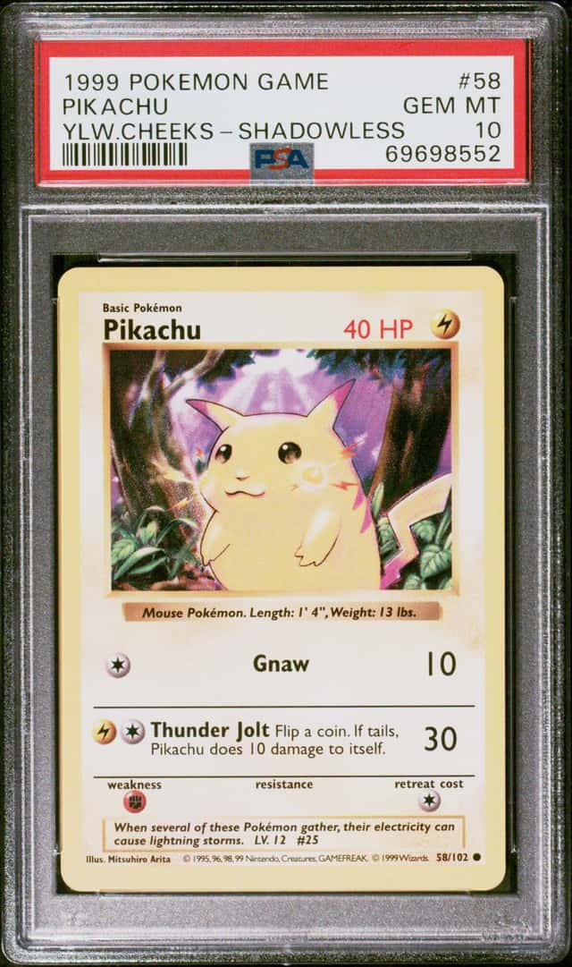 1999 Pokémon Pikachu CD Yellow Cheeks Shadowless #58 PSA 10