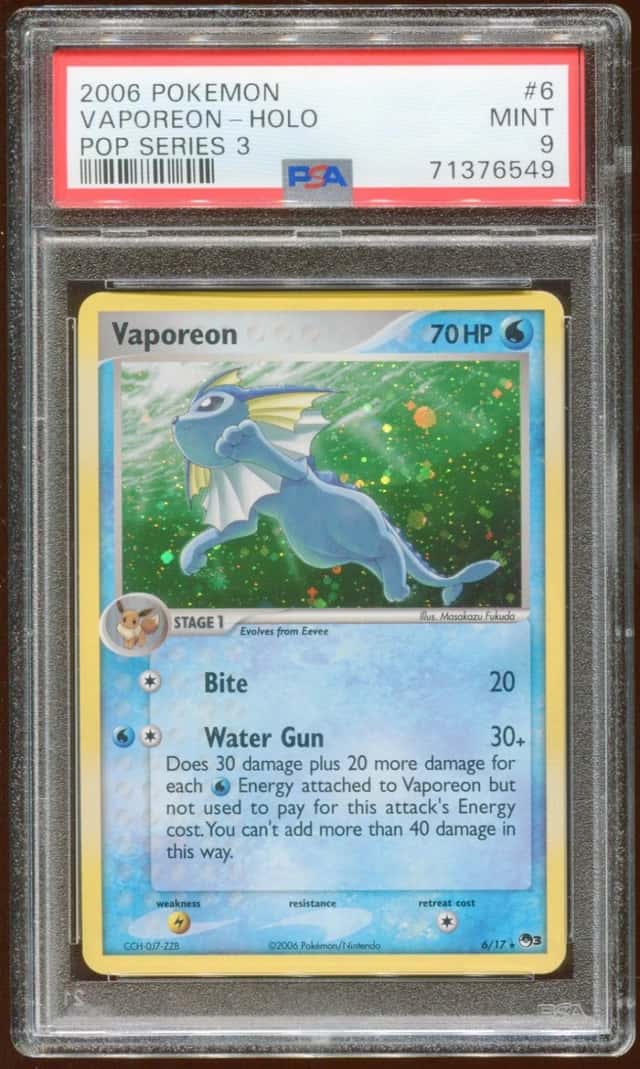 2006 POKEMON POP SERIES 3 VAPOREON #6/17 RARE PROMO HOLO FOIL PSA 9 B E8