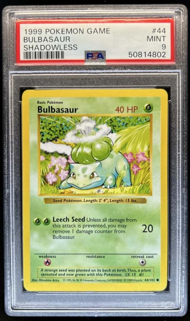 1999 Pokemon Shadowless Bulbasaur #44/102 PSA 9