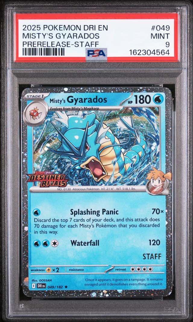 2025 Pokemon DRI EN Pre-Release Staff #049 Misty's Gyarados PSA 9 MINT
