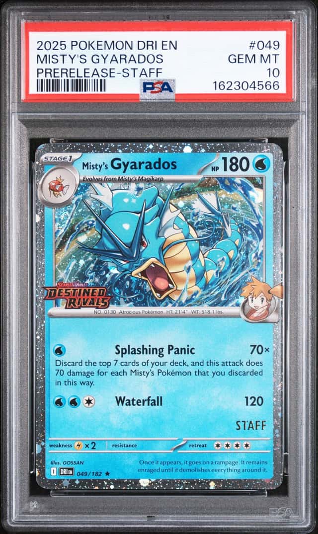 2025 Pokemon DRI EN Pre-Release Staff #049 Misty's Gyarados PSA 10 GEM MINT