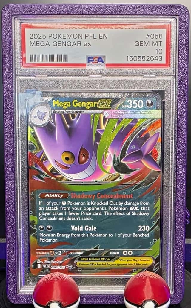 Pokemon 2025 Mega Gengar Ex 056/094 Me02 Phantasmal Flames Holo PSA 10 W STAND