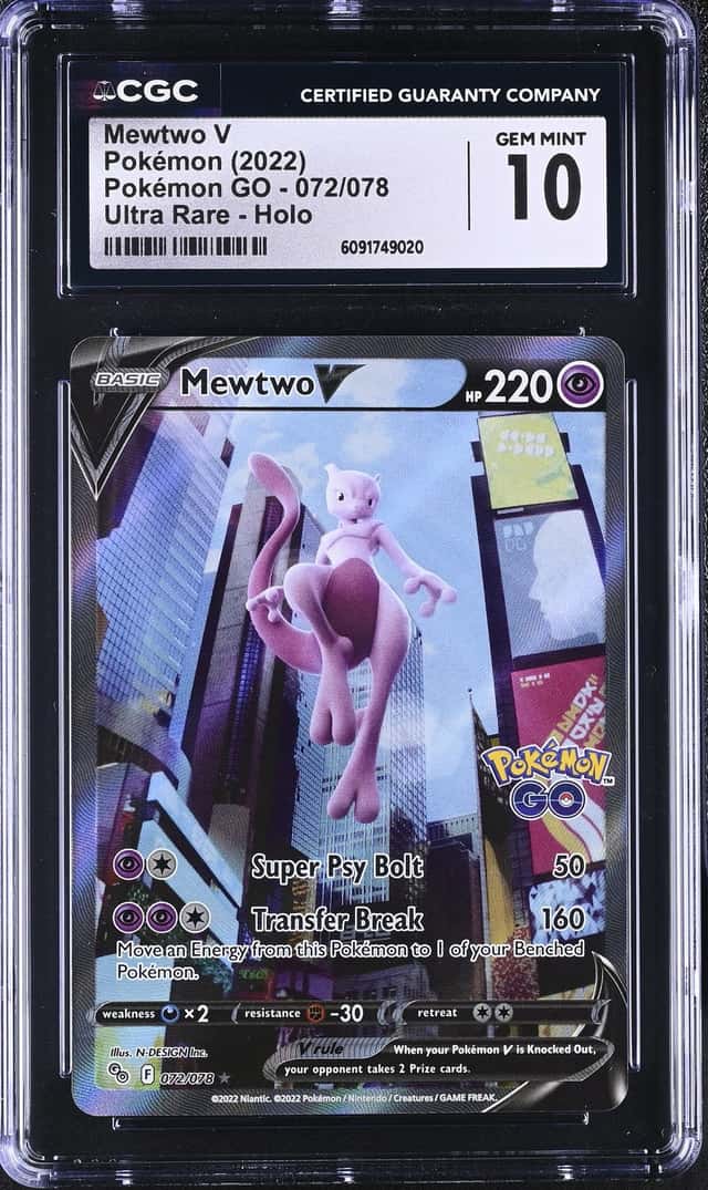 2022 Pokemon SWSH Pokemon GO Mewtwo V Ultra Rare Holo #072/078 CGC 10 GEM MINT