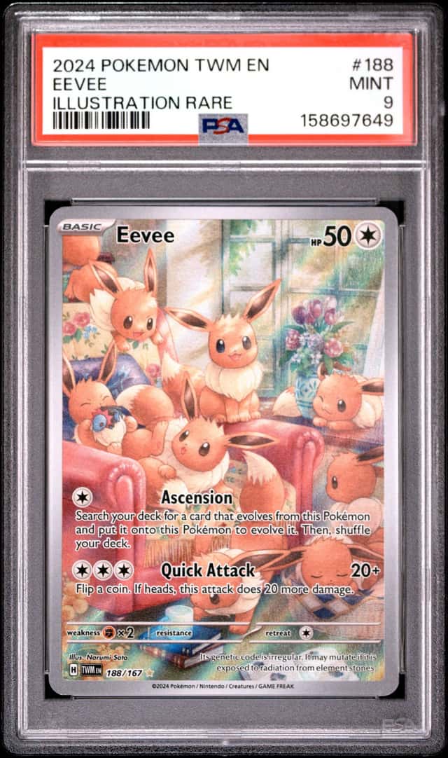 EEVEE 2024 POKEMON TWILIGHT MASQUERADE EN ILLUSTRATION RARE 188/167 PSA 9 Q6482