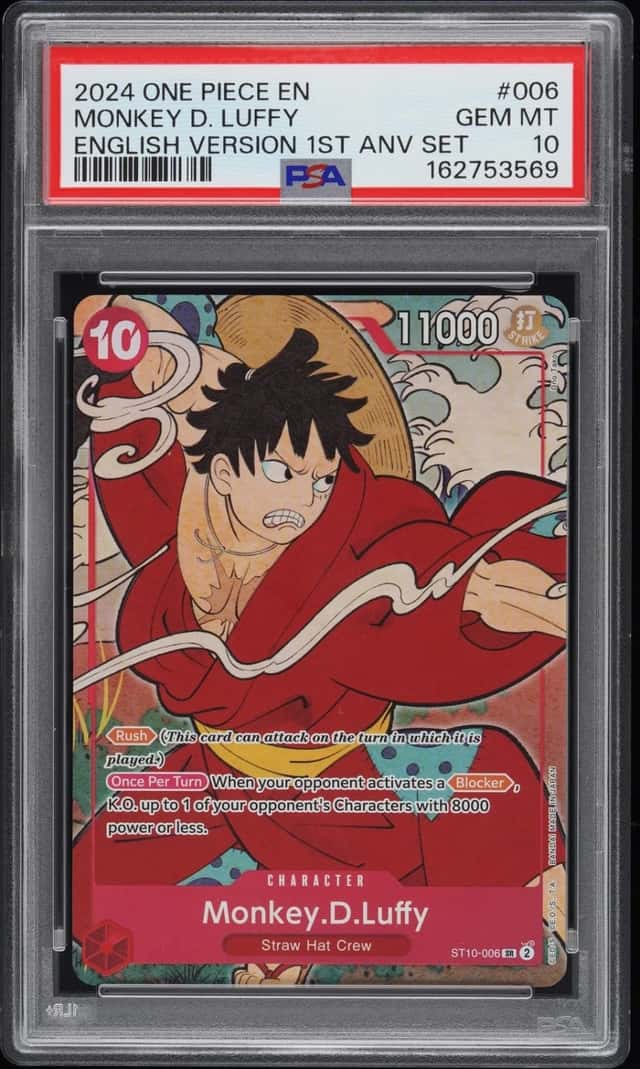 2024 ONE PIECE ENGLISH VERSION 1ST ANNIVERSARY SET #006 MONKEY D. LUFFY PSA 10