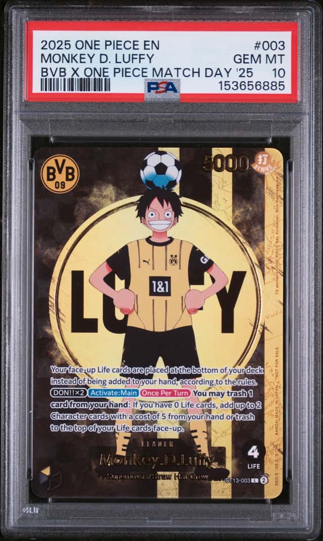 2025 ONE PIECE PROMOS BVB X ONE PIECE MATCH DAY 2025 #003 MONKEY D. LUFFY PSA 10