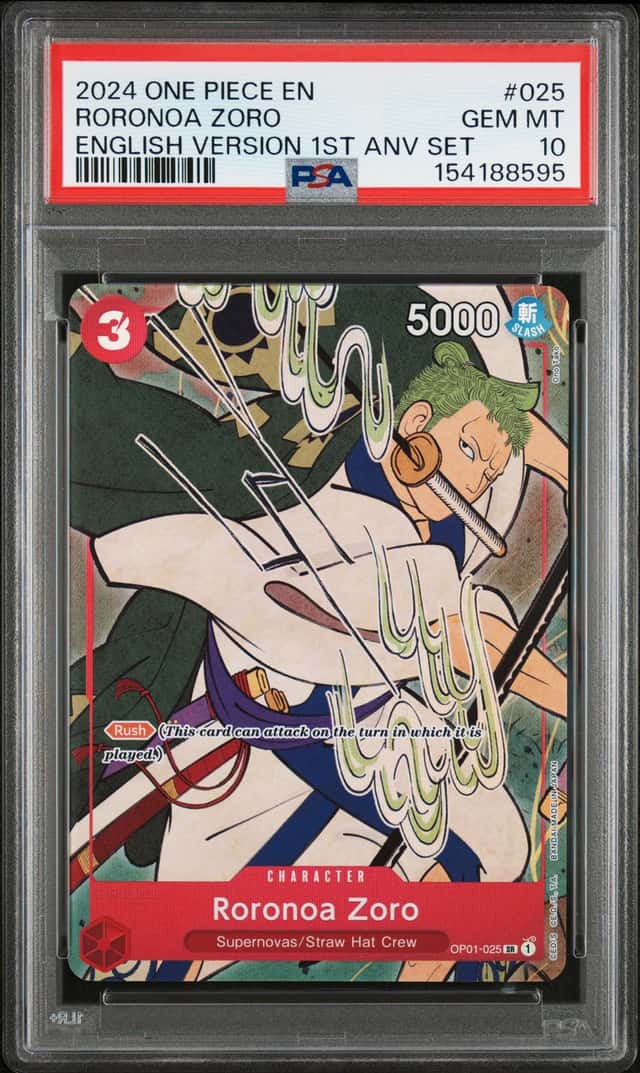 2024 ONE PIECE ENGLISH VERSION 1ST ANNIVERSARY SET #025 RORONOA ZORO PSA 10