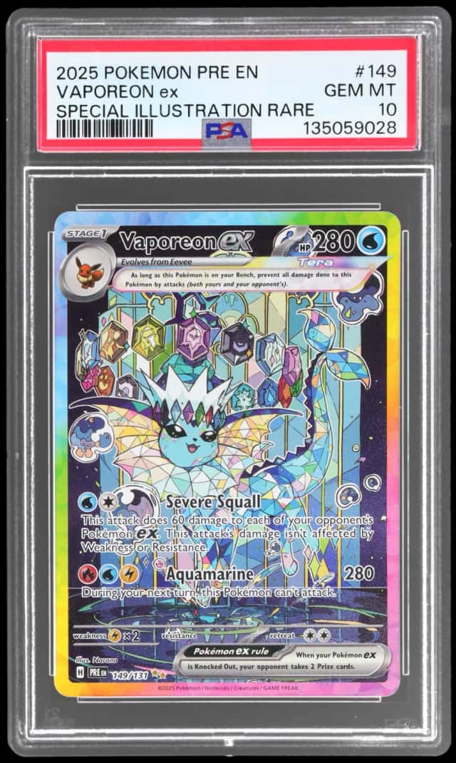 2025 Pokemon Scarlet and Violet Prismatic Evolutions Special Illustration Rare Vaporeon Ex #149