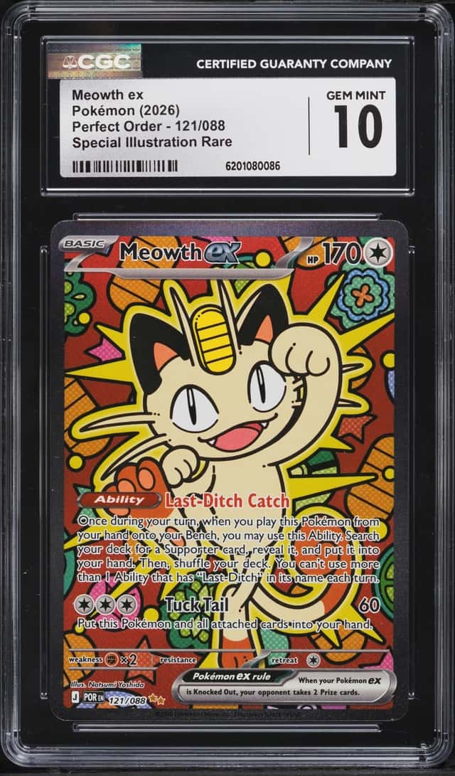 2026 Pokemon Mega Evolution Perfect Order SIR Meowth Ex #121 CGC 10 GEM MINT