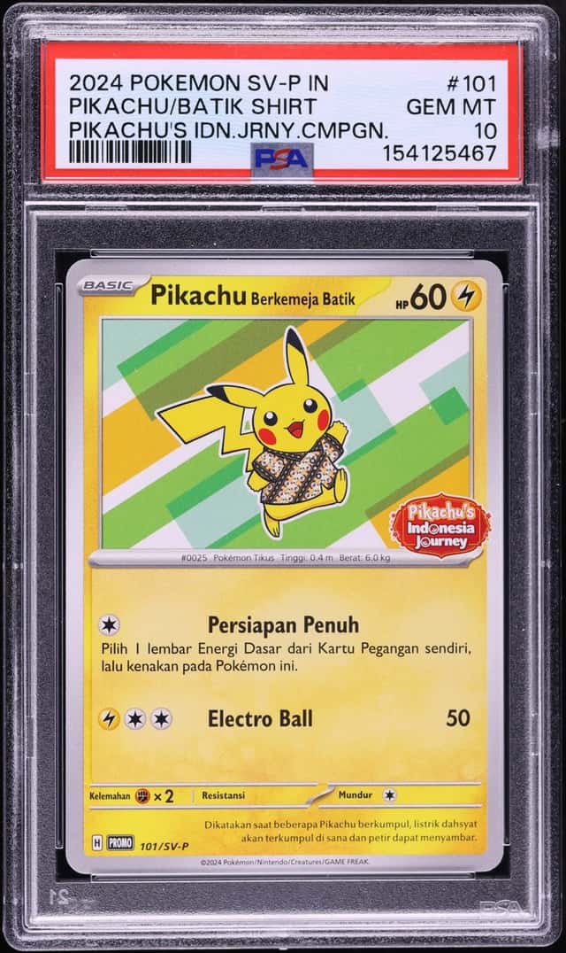 2024 Pokemon Indonesian SV Promo Journey Pikachu In Batik Shirt #101 PSA 10 GEM MINT