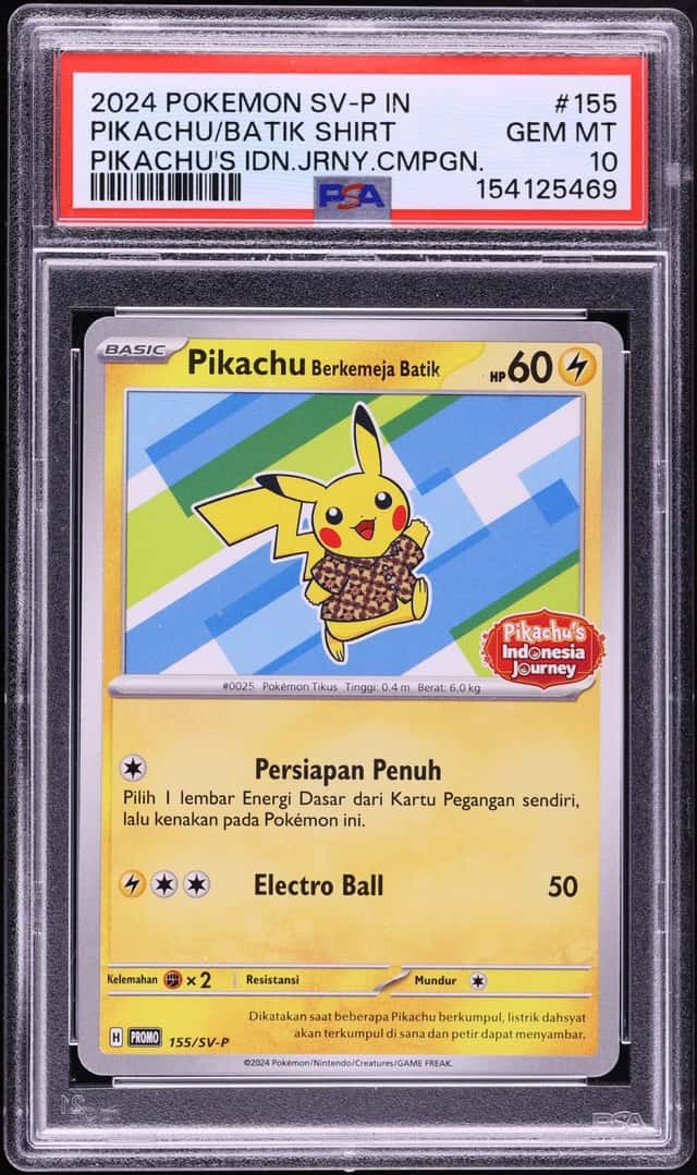 2024 Pokemon Indonesian SV Promo Journey Pikachu In A Batik Shirt #155 PSA 10 GEM MINT