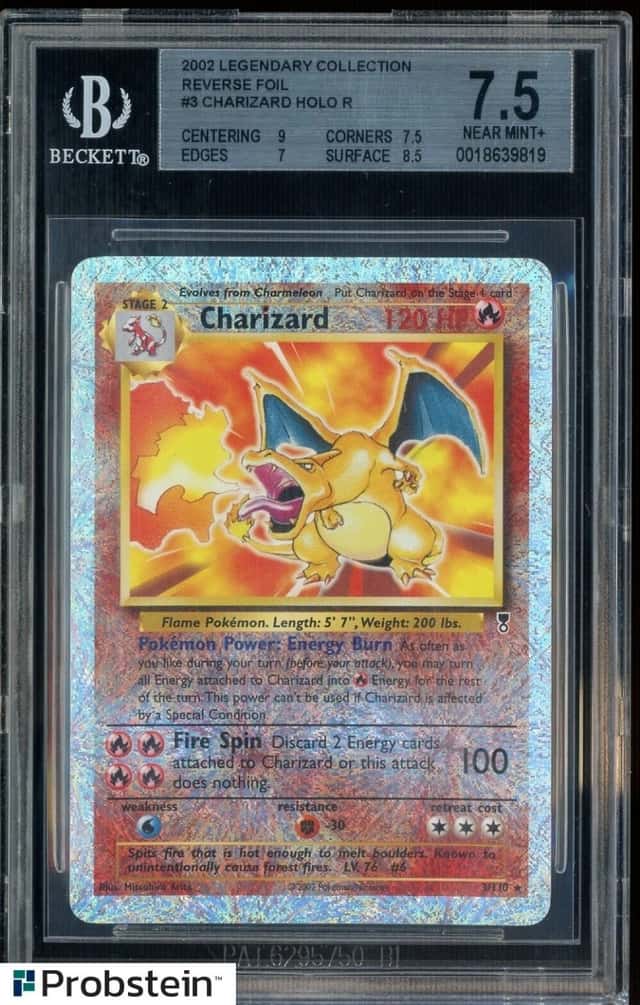 2002 Pokemon Legendary Collection #3 Charizard Reverse Holo Foil BGS 7.5 NM+