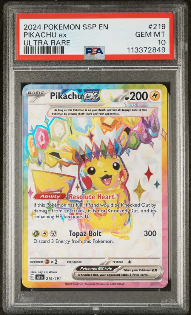 113372849 Pikachu ex 2024 Pokemon Surging Sparks #219/191 PSA 10