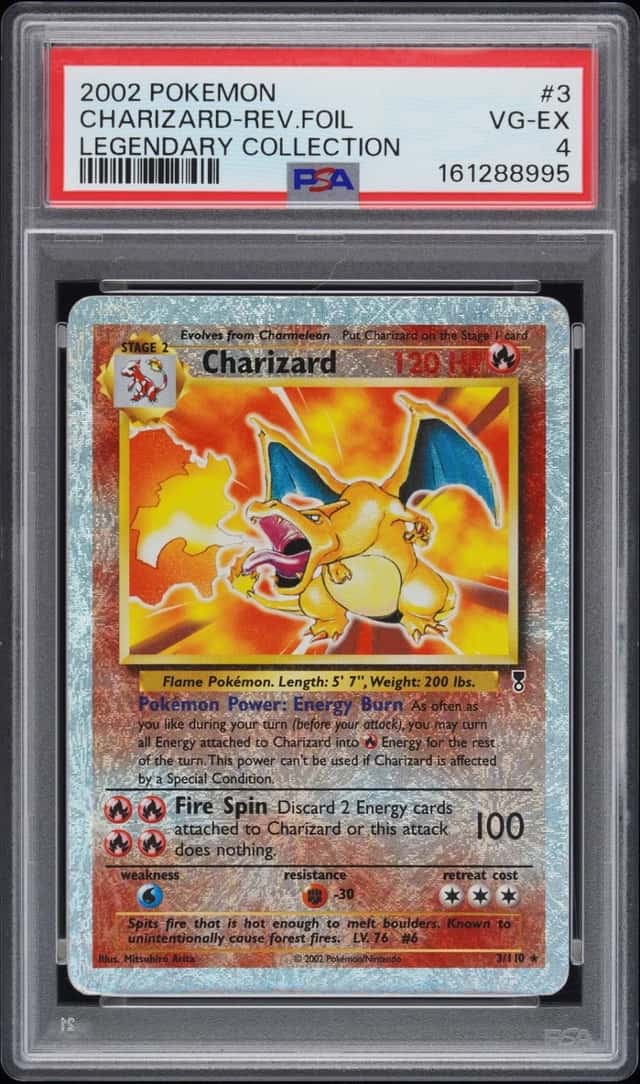 2002 POKEMON LEGENDARY COLLECTION #3 CHARIZARD-REVERSE FOIL PSA 4