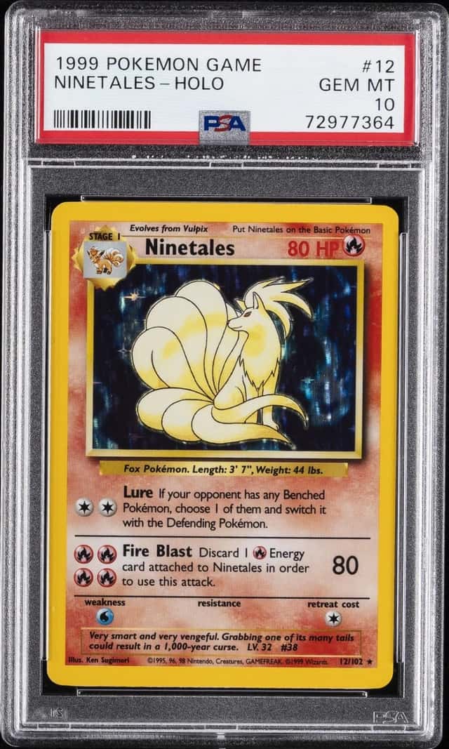 1999 POKEMON BASE SET UNLIMITED #12 NINETALES-HOLO PSA 10